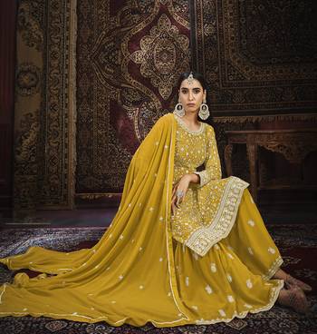 Yellow color embroidered georgette sharara suit 3