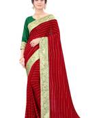 Red golden mukesh work & banarasi moti border vichitra blooming silk party wear with blouse