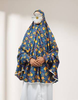 Ana yellow floral teal blue cotton namaz makhna 1