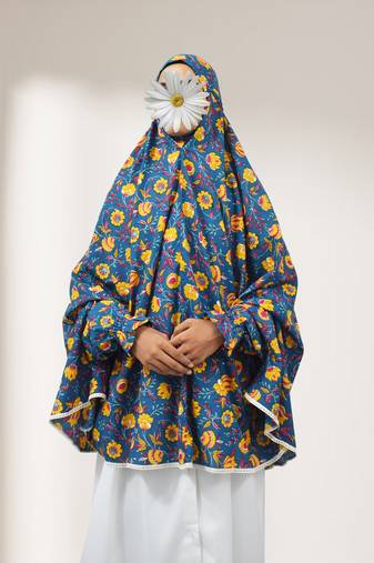Ana yellow floral teal blue cotton namaz makhna