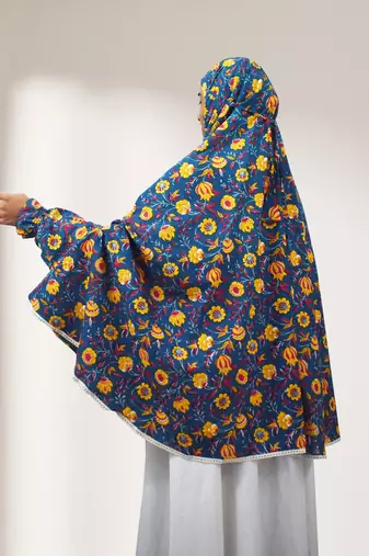 Ana yellow floral teal blue cotton namaz makhna