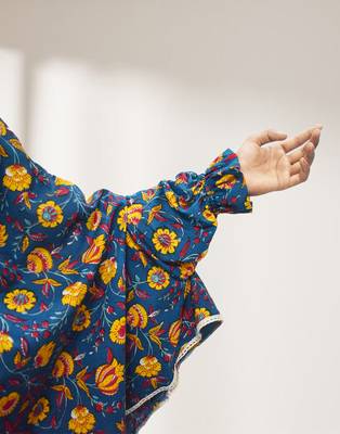 Ana yellow floral teal blue cotton namaz makhna 4