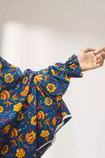 Ana yellow floral teal blue cotton namaz makhna