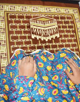 Ana yellow floral teal blue cotton namaz makhna 5