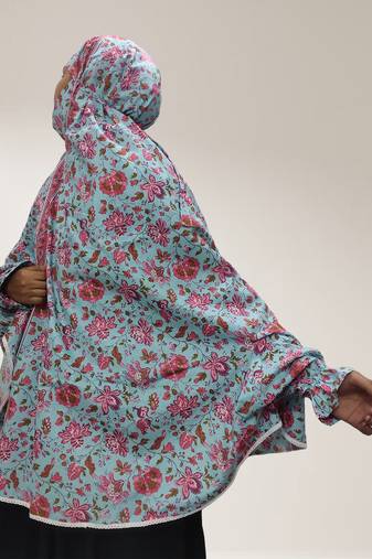 Ana saturn floral sky blue cotton namaz makhna