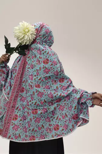 Ana saturn floral sky blue cotton namaz makhna