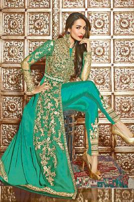 Green Embroidered Georgette Semi-Stitched Anarkali Suit 1