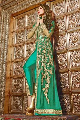 Green Embroidered Georgette Semi-Stitched Anarkali Suit 2
