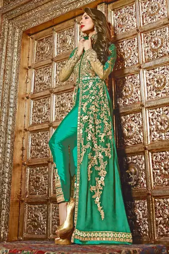 Green Embroidered Georgette Semi-Stitched Anarkali Suit