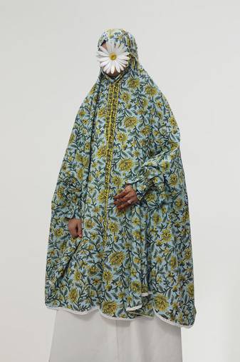 Ana sky blue yellow floral cotton namaz makhna