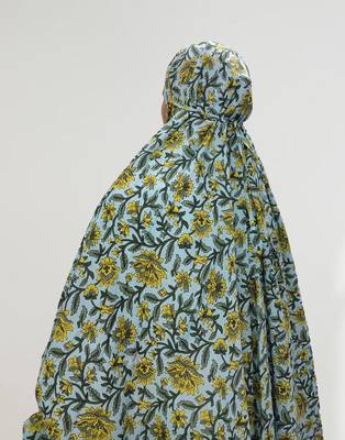 Ana sky blue yellow floral cotton namaz makhna 2