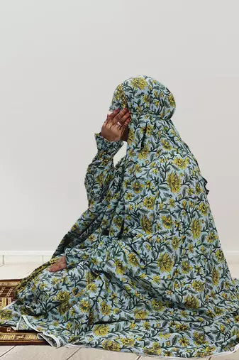 Ana sky blue yellow floral cotton namaz makhna