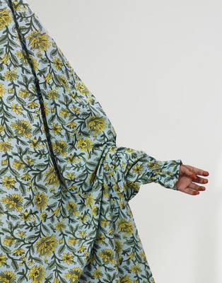 Ana sky blue yellow floral cotton namaz makhna 4