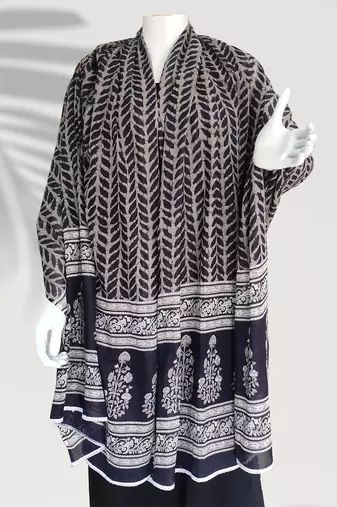 Ana black floral cotton namaz dupatta