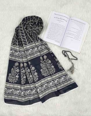 Ana black floral cotton namaz dupatta 4