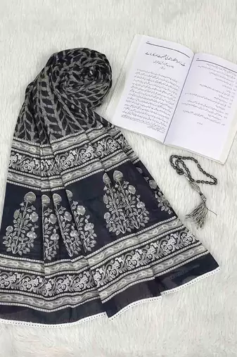 Ana black floral cotton namaz dupatta