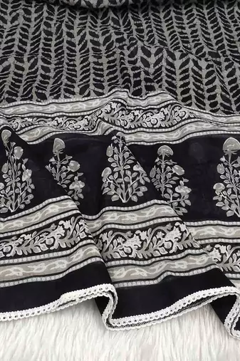 Ana black floral cotton namaz dupatta