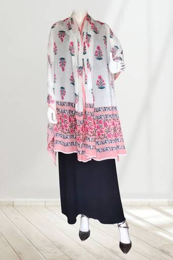 Ana peachish pink floral cotton namaz dupatta