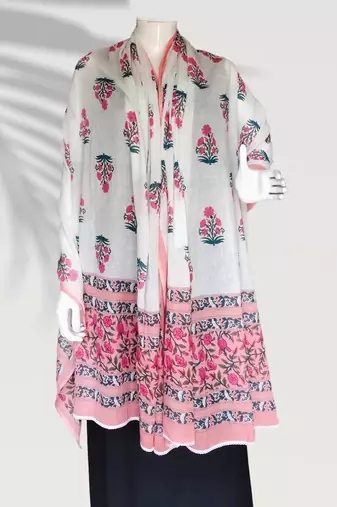 Ana peachish pink floral cotton namaz dupatta