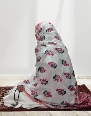 Ana peachish pink floral cotton namaz dupatta 3