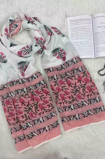 Ana peachish pink floral cotton namaz dupatta