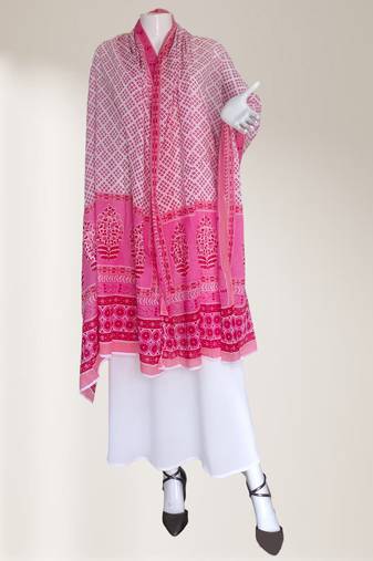 Ana pink geometric floral cotton namaz dupatta
