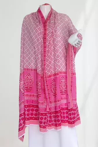 Ana pink geometric floral cotton namaz dupatta