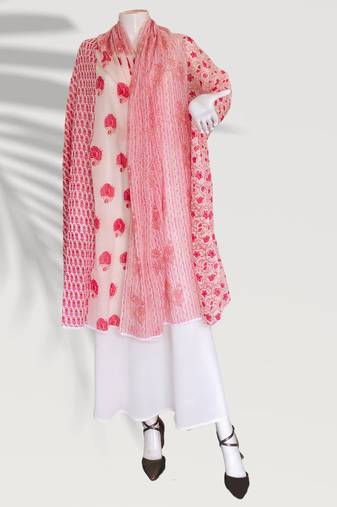 Ana pink white floral cotton namaz dupatta