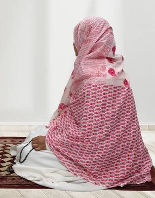 Ana pink white floral cotton namaz dupatta 2