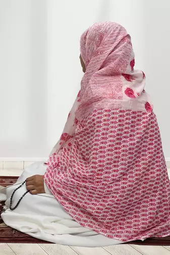 Ana pink white floral cotton namaz dupatta