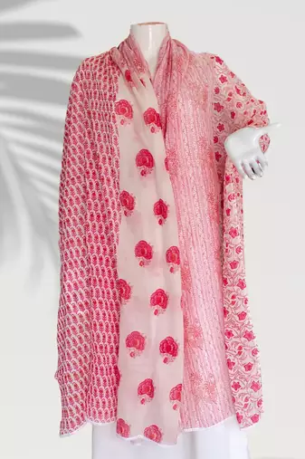 Ana pink white floral cotton namaz dupatta