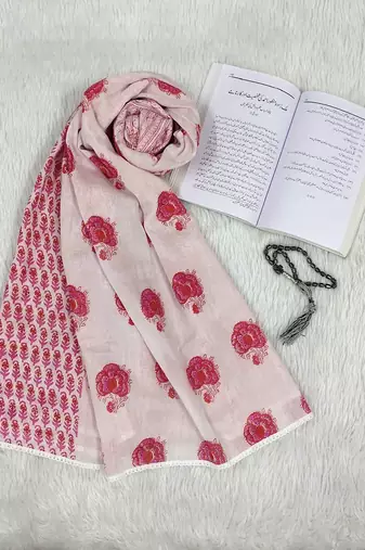 Ana pink white floral cotton namaz dupatta