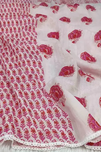 Ana pink white floral cotton namaz dupatta