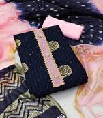 Banarasi buta sequin top with cotton bottom and saboori print dupatta set dress material