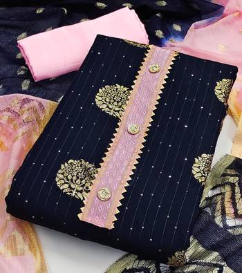 Banarasi buta sequin top with cotton bottom and saboori print dupatta set dress material 2