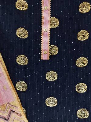 Banarasi buta sequin top with cotton bottom and saboori print dupatta set dress material 3