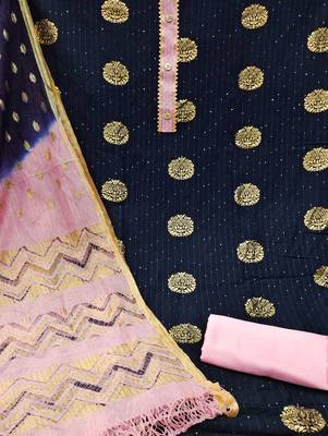 Banarasi buta sequin top with cotton bottom and saboori print dupatta set dress material 4