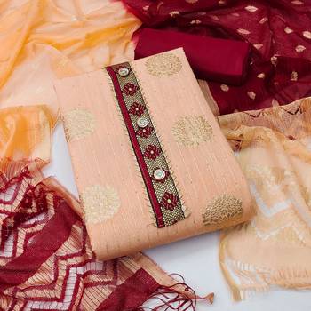 Banarasi buta sequin top with cotton bottom and saboori print dupatta set dress material 1