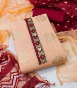 Banarasi buta sequin top with cotton bottom and saboori print dupatta set dress material