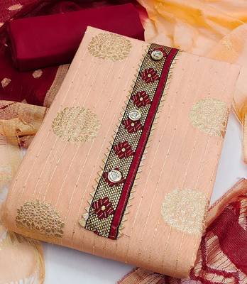 Banarasi buta sequin top with cotton bottom and saboori print dupatta set dress material 2