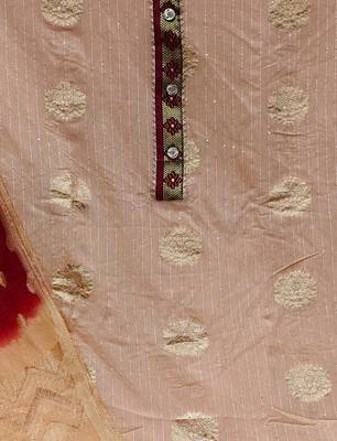 Banarasi buta sequin top with cotton bottom and saboori print dupatta set dress material 3