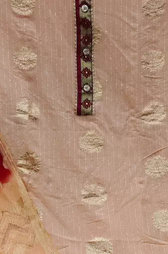 Banarasi buta sequin top with cotton bottom and saboori print dupatta set dress material