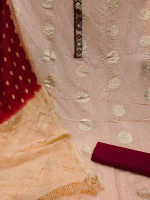 Banarasi buta sequin top with cotton bottom and saboori print dupatta set dress material 4