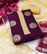 Banarasi buta sequin top with cotton bottom and saboori print dupatta set dress material