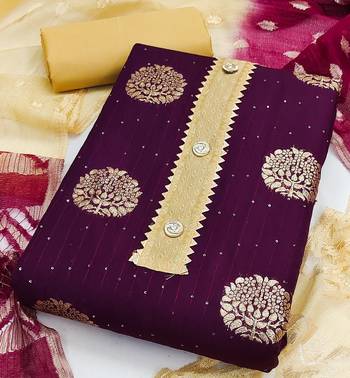 Banarasi buta sequin top with cotton bottom and saboori print dupatta set dress material 2