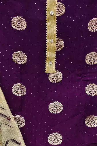 Banarasi buta sequin top with cotton bottom and saboori print dupatta set dress material