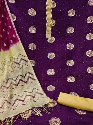 Banarasi buta sequin top with cotton bottom and saboori print dupatta set dress material 4