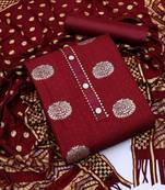 Banarasi buta sequin top with cotton bottom and saboori print dupatta set dress material
