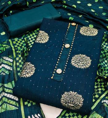 Banarasi buta sequin top with cotton bottom and saboori print dupatta set dress material 2