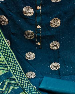 Banarasi buta sequin top with cotton bottom and saboori print dupatta set dress material 3